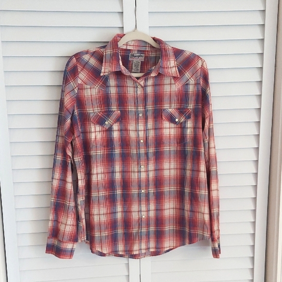Wrangler Shirt, Size XL, Plaid, Snap Buttondown, Cuff Snaps, Red White Blue USA! - Picture 1 of 7
